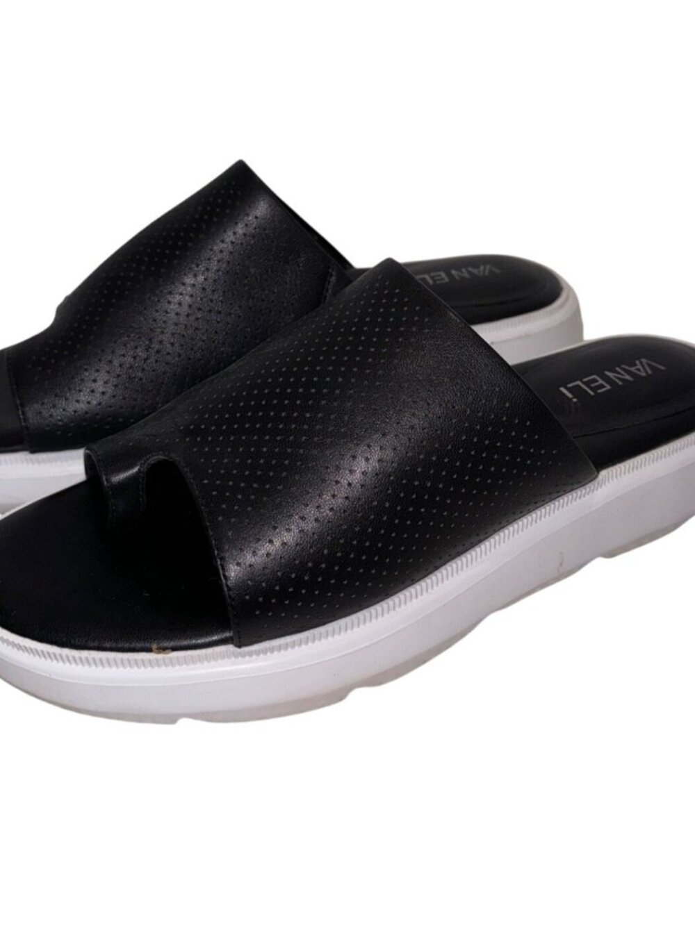 Vaneli Colver Perforated Black Leather Comfort Cushioned Slide Sandals Size 8M - Picture 3 of 11